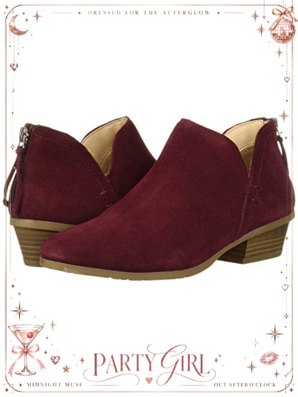 Faux Suede Ankle Booties with Block Heel and Back Zip